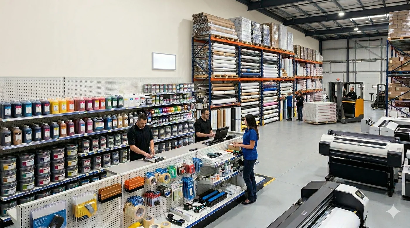 Stock up on quality. Bulk inks, vinyl rolls, and print media ready for dispatch
