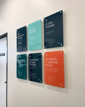 See your brand on every wall. Acrylic panels printed and installed for a Dubai wellness clinic