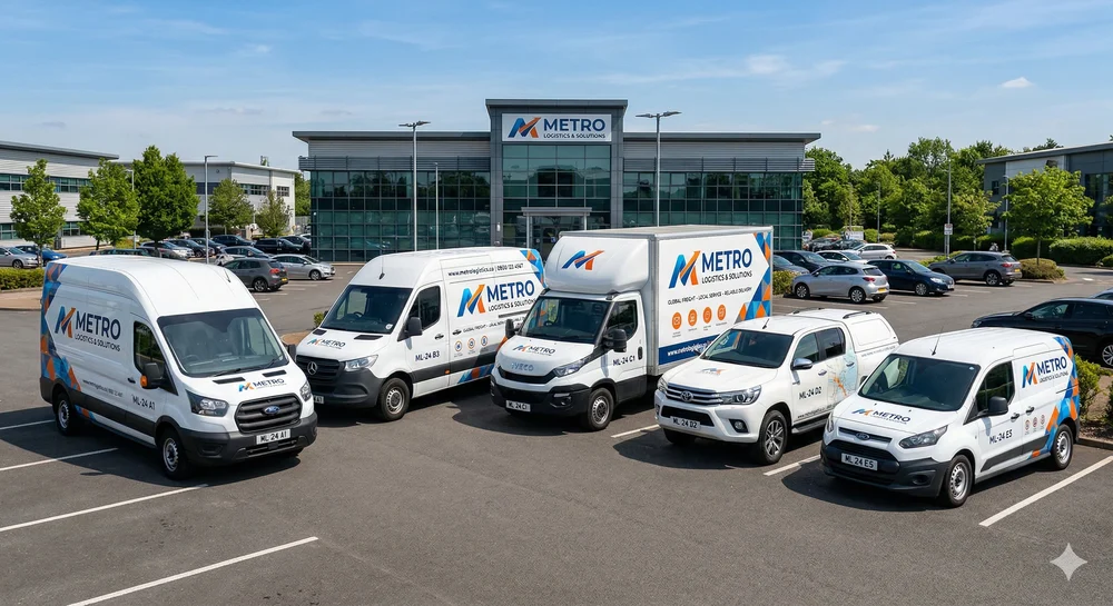 Vehicle branding services in Dubai: a fleet of vans in consistent branded livery