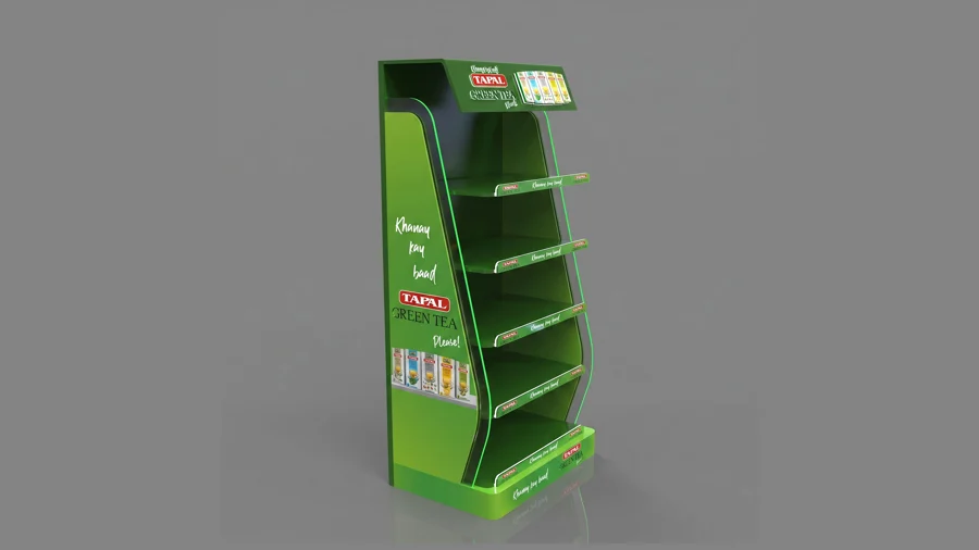 Custom point-of-sale display stands in a store