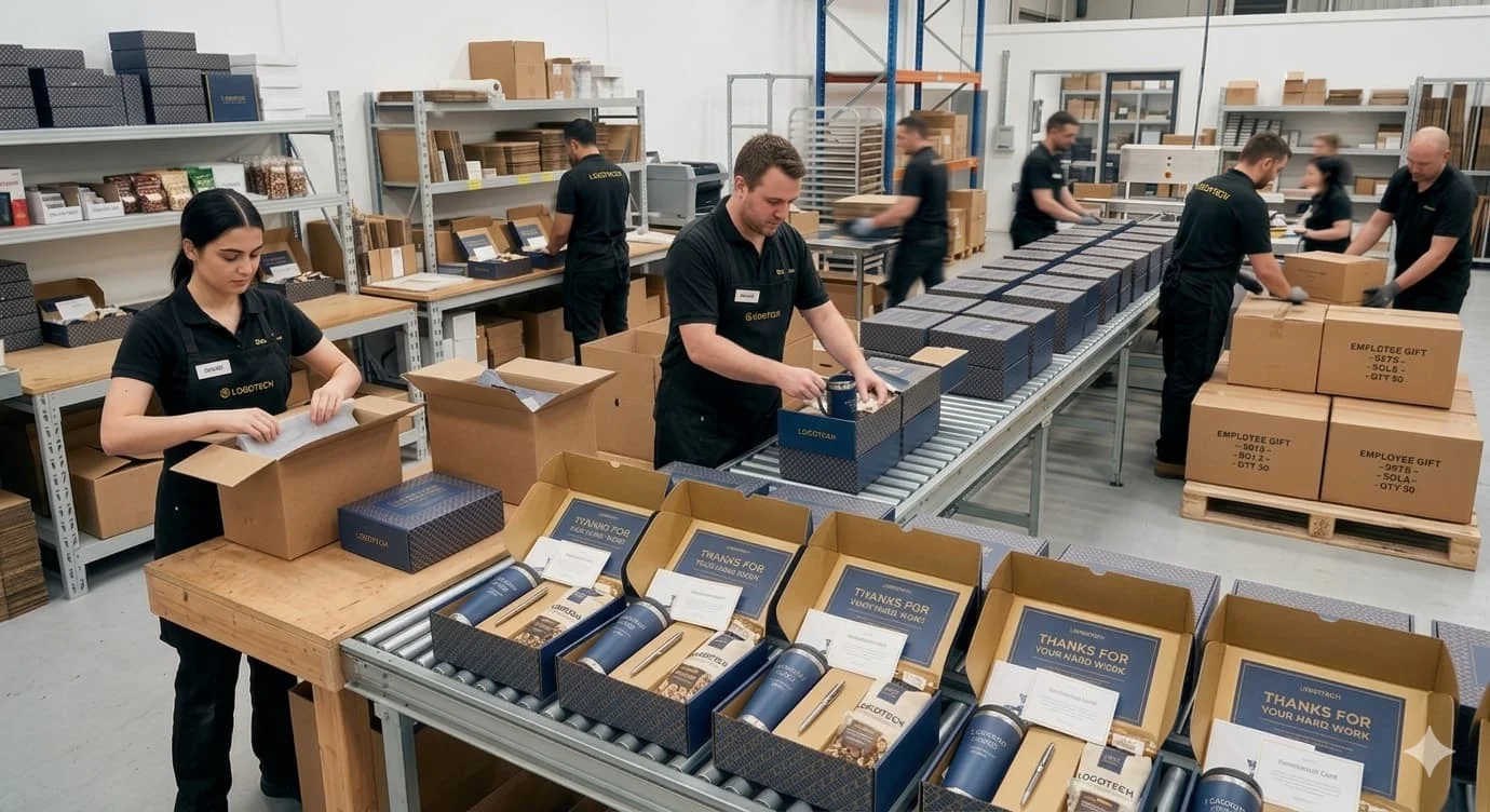 Scale your gifting. 500+ branded gift boxes packed and ready for delivery