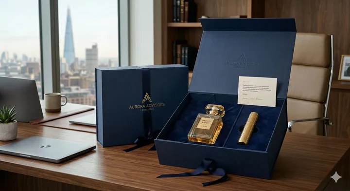 Premium branded gift box with fragrance and presentation packaging