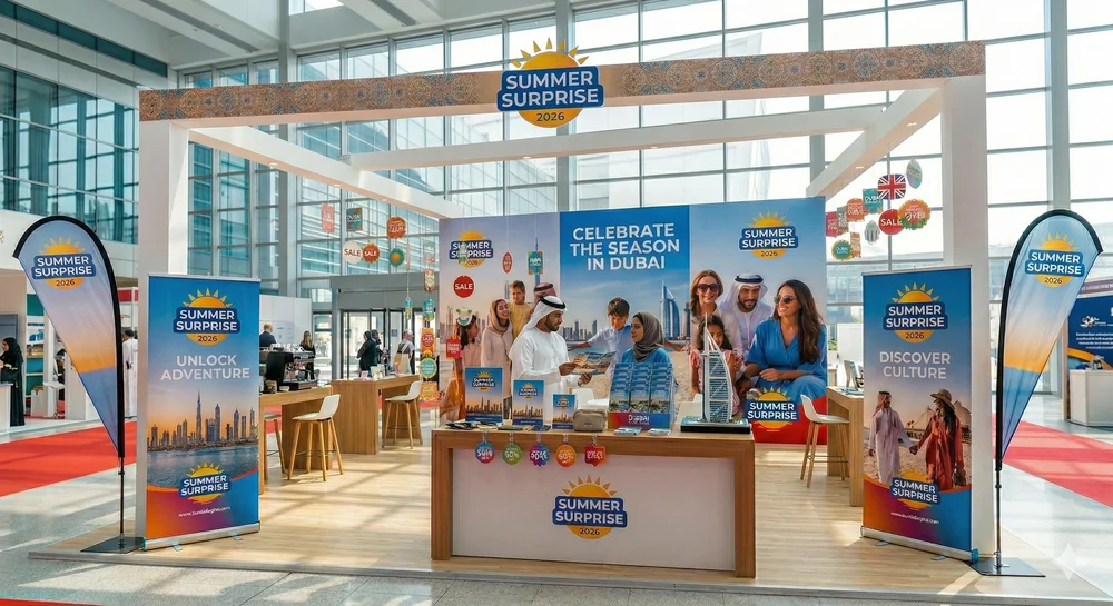 Digital printing services in Dubai: campaign booth with printed banners and rollups